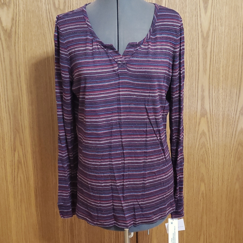 Liz Claiborne- Burgundy Multi-stripe Top - Ladies Large